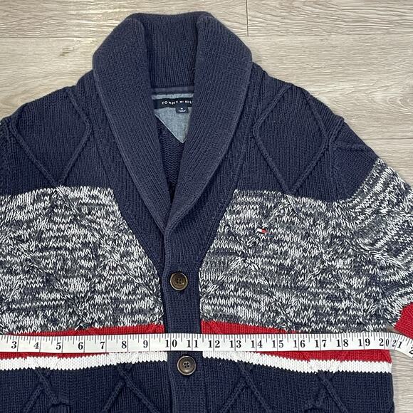 Tommy Hilfiger Mens Cardigan M Cable-Knit Sweater Chunky Grandpa Patriotic - Picture 4 of 7